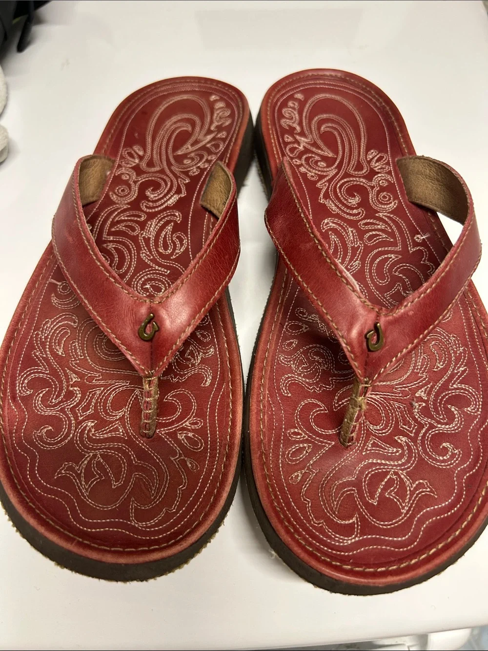 Olukai Leather Flip Flop Sandals